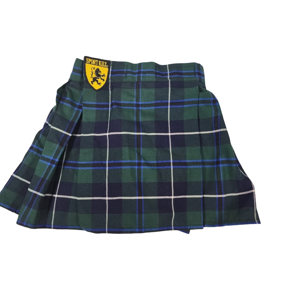 Sport Kilt Youth Douglas Tartan Plaid Pleated Skirt Green Blue Size Y USA